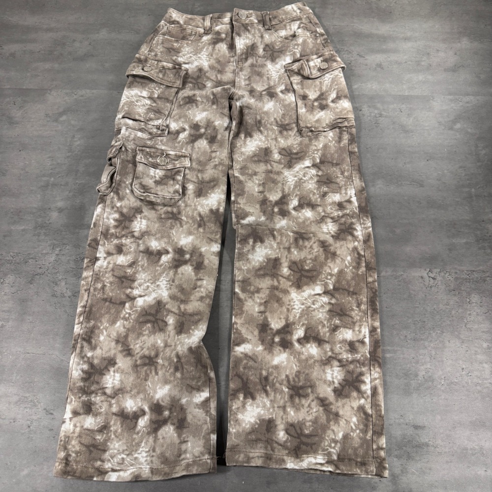 Banjara Camo Cargo Pants 3/26 Gray Brown Tie Dye Wide Leg Grunge Y2K Skate